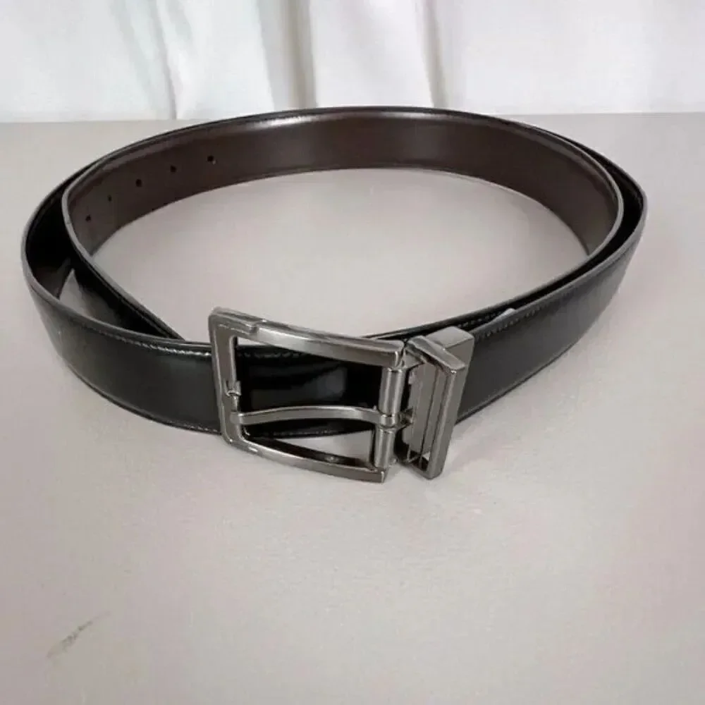 PERRY ELLIS MENS LEATHER BELT BLACK SIZE 50